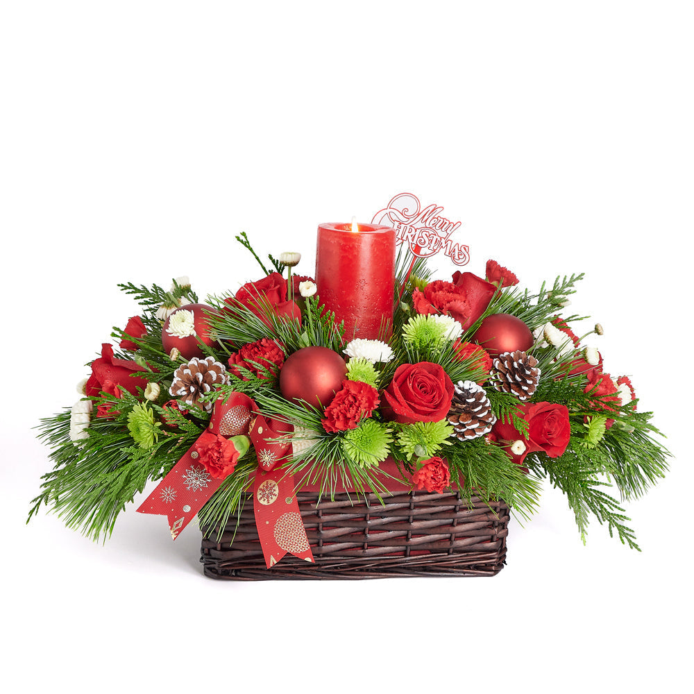 Christmas Cheer Floral Centerpiece. Floral Arrangement, christmas, floral gift - Los Angeles Delivery.