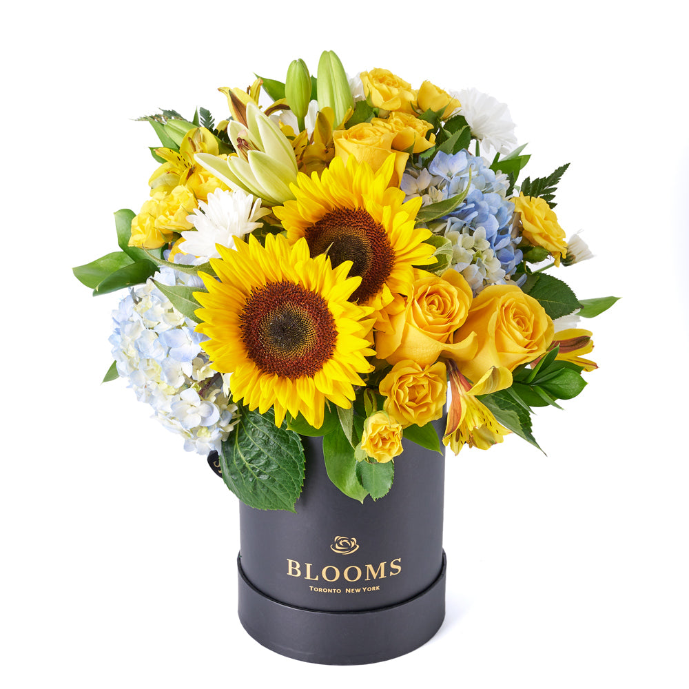 Premium Assorted Sunflowers, Roses & Lilies Bunch – how the gift is presented