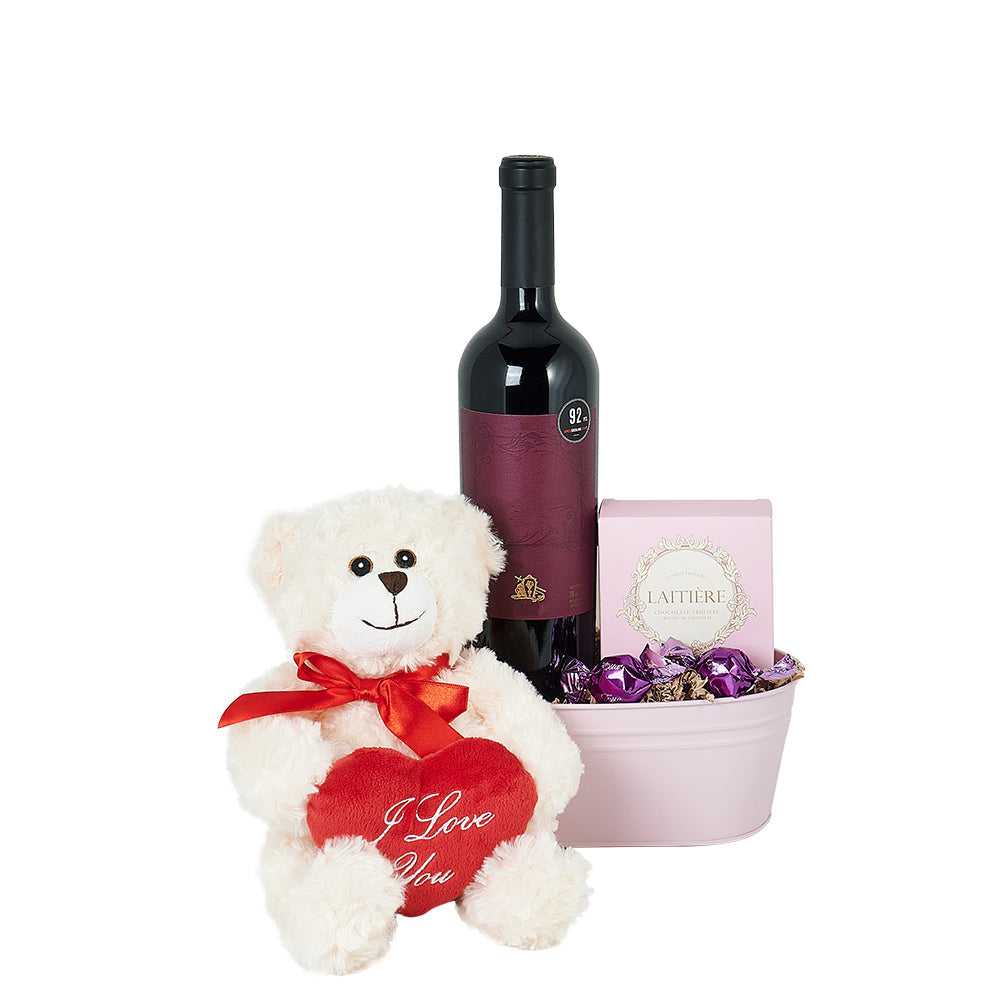 Wine and Pink Truffle Gift – how the gift is presented