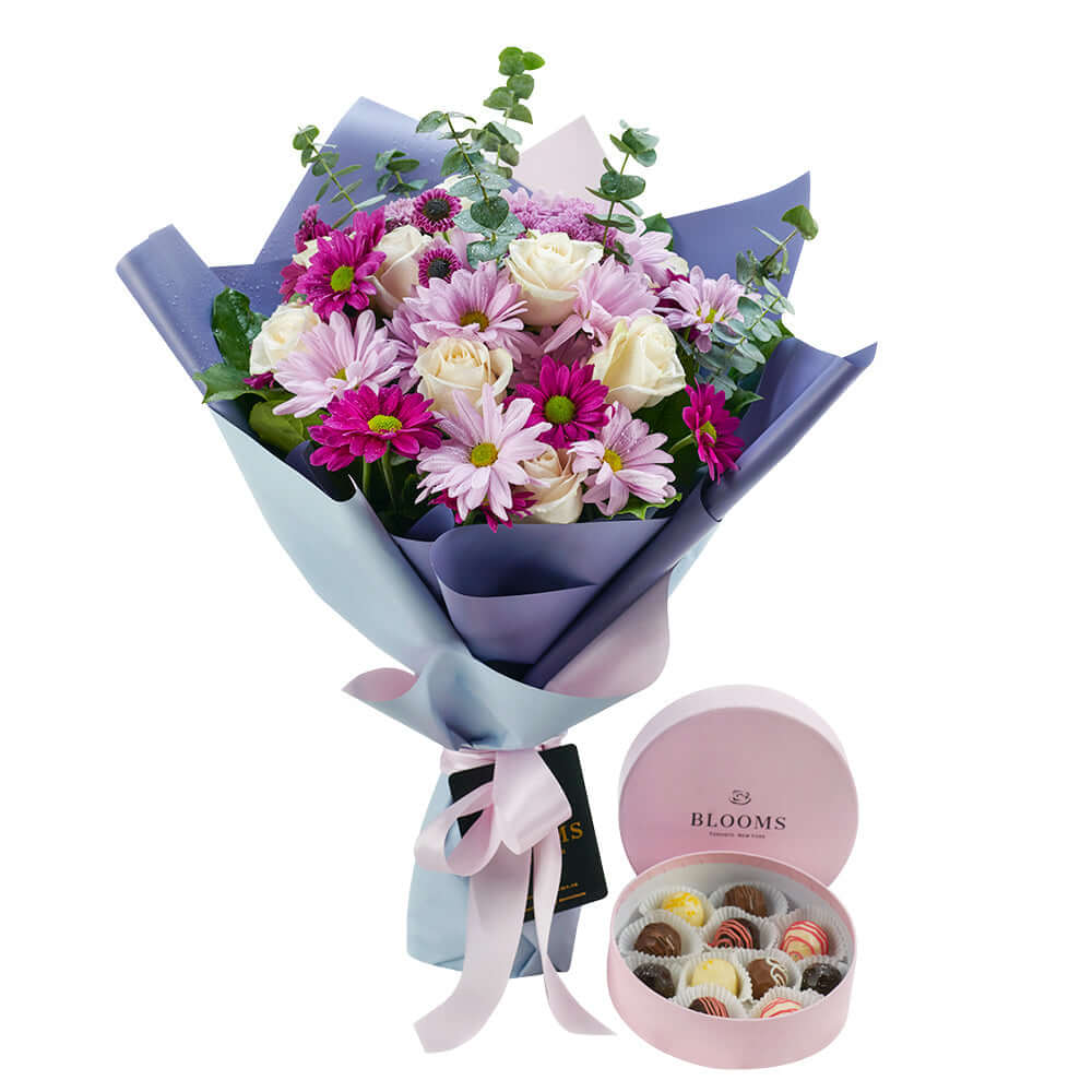 Elegant Pink and Purple Rose Mixed Floral Arrangement – how the gift is presented