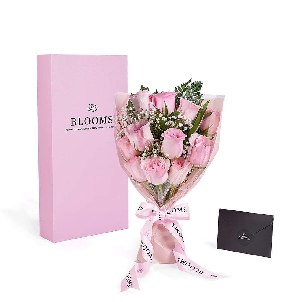 Pink Rose Bouquet with Baby's Breath for Mother's Day – how the gift is presented