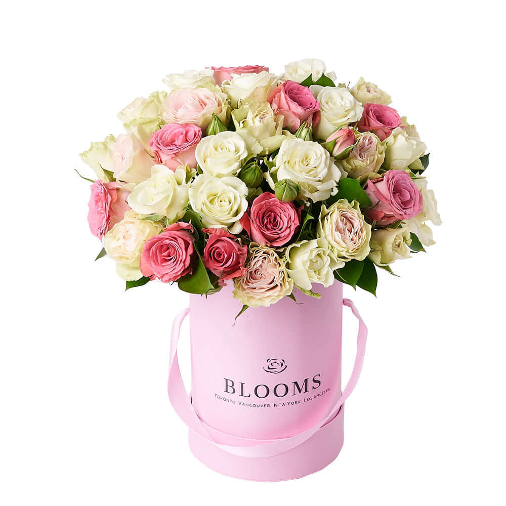Mother's Day Pink and White Spray Rose Floral Gift Box – how the gift is presented