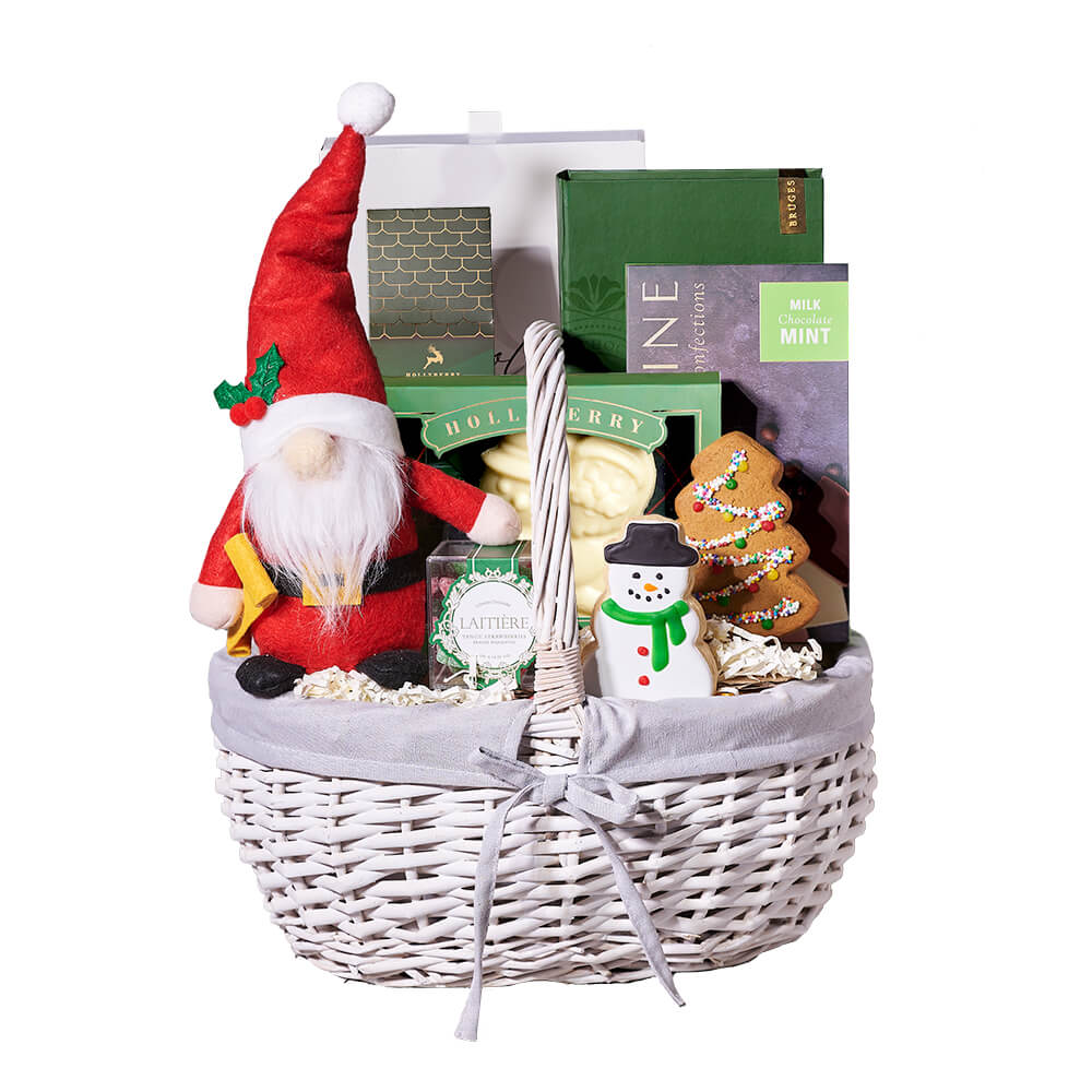 Christmas Gourmet Basket with Plush Santa – how the gift is presented