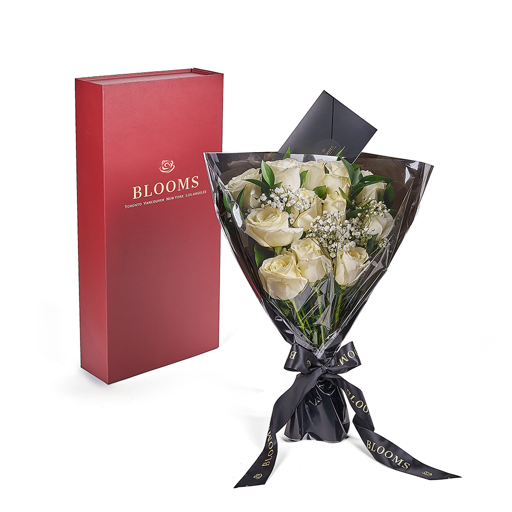 Valentine's Day Mixed Red and White Rose Bouquet in Red Designer Box – how the gift is presented