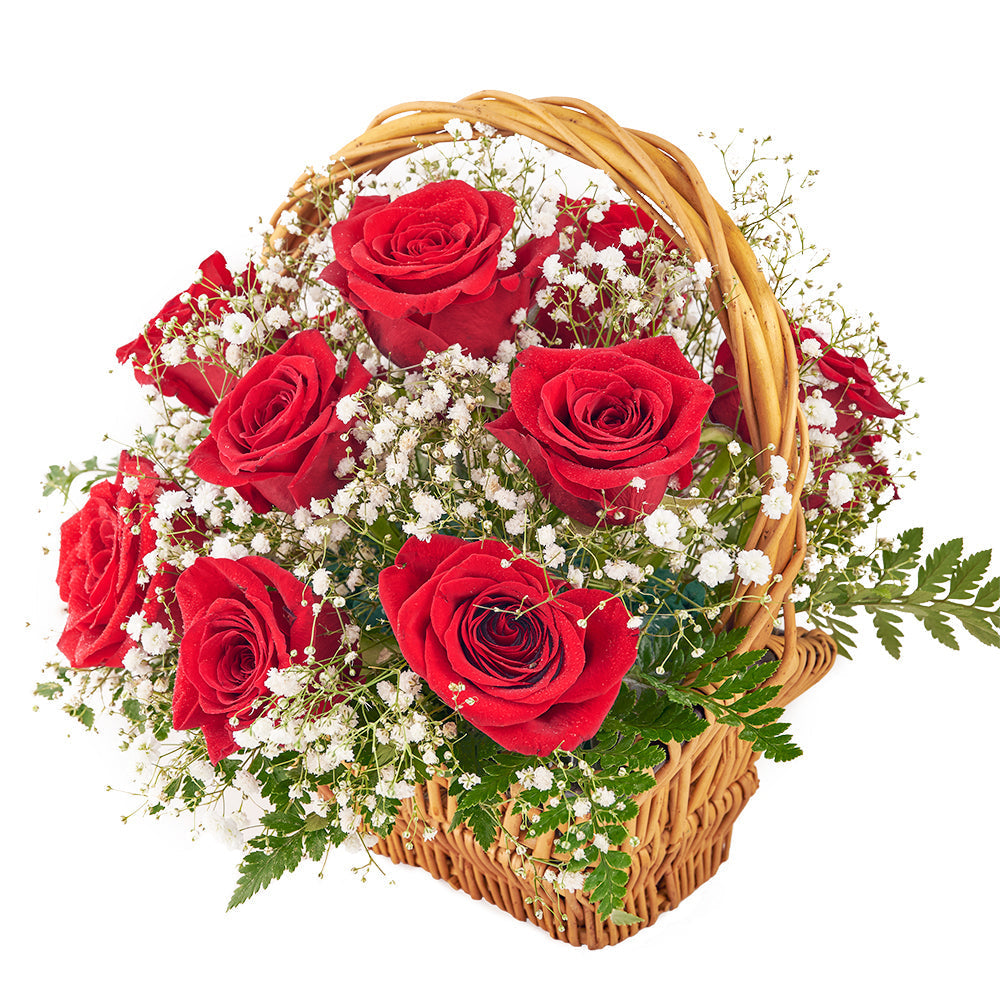Classic Red Rose Bouquet in Basket – how the gift is presented