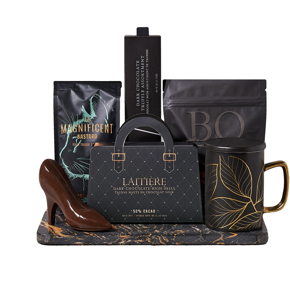 Luxurious Gourmet Gift Set with Dark Chocolate and Coffee – how the gift is presented