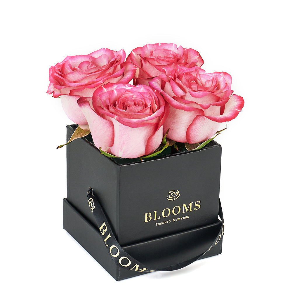Mother's Day Pink Rose Arrangement in Black Square Hat Box – how the gift is presented