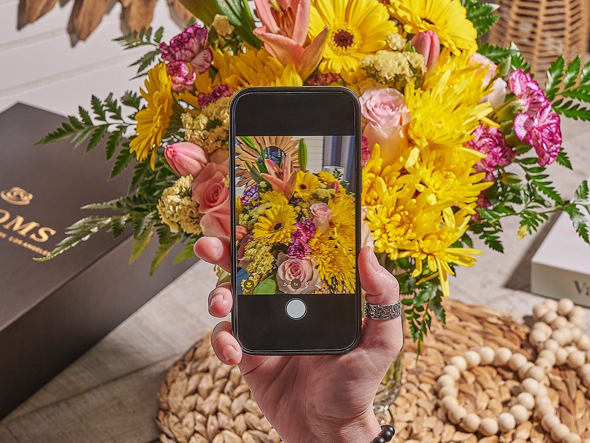 Flower arrangement prepared for delivery in Los Angeles