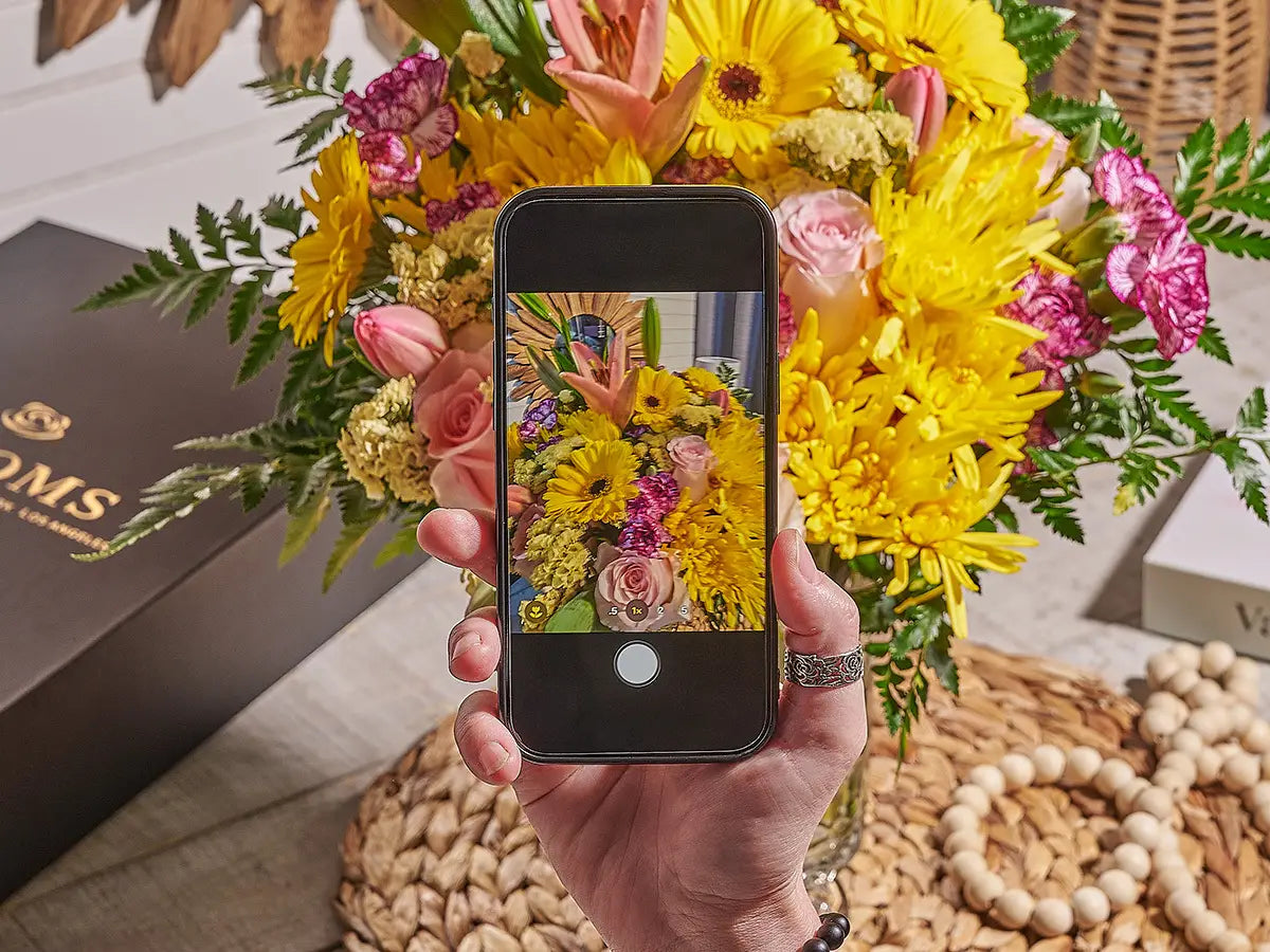 Flower arrangement prepared for delivery in Los Angeles