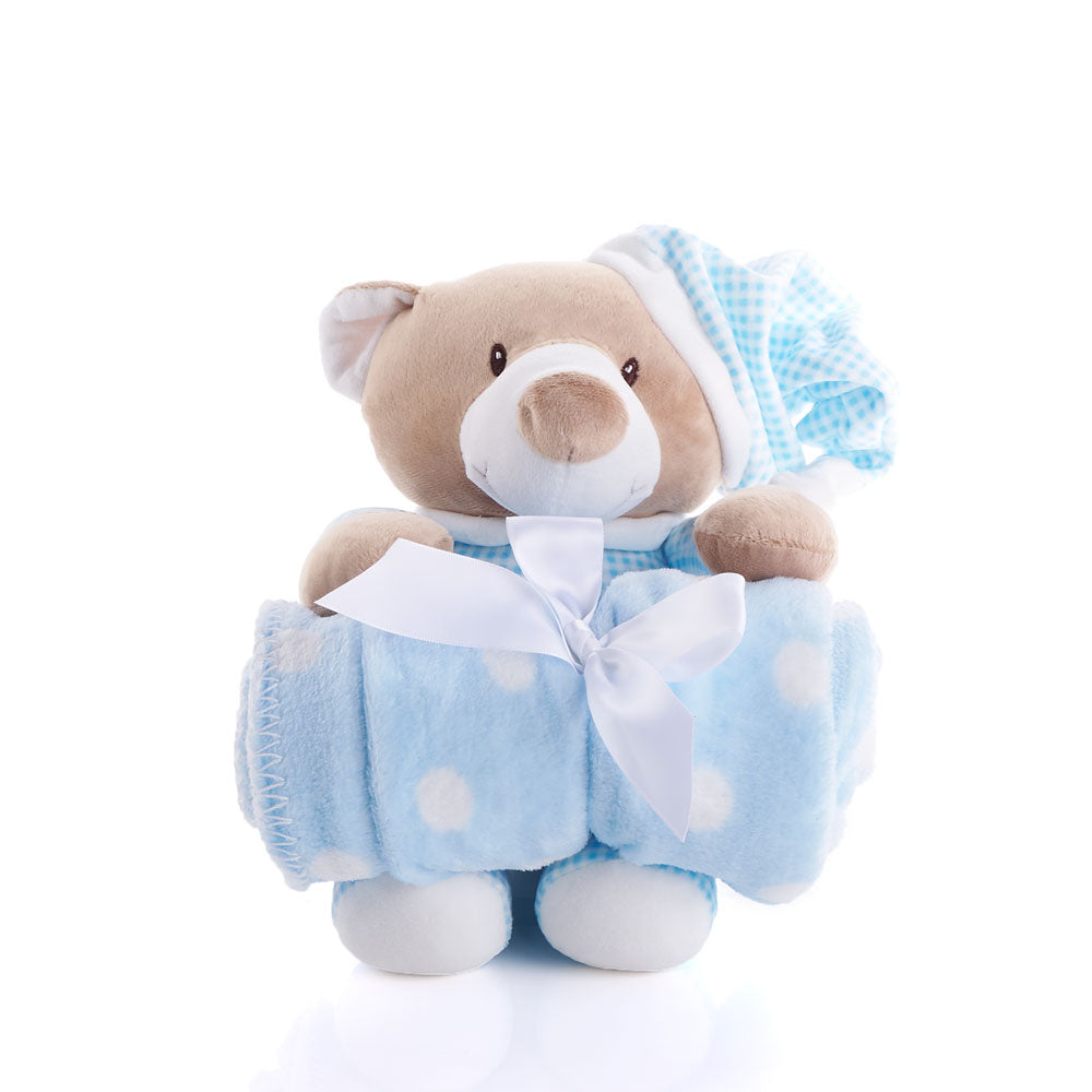 Blue Hugging Blanket Bear, Baby Toys, Toy Plushy, Baby Gifts, – Los Angeles Blooms - Los Angeles Delivery