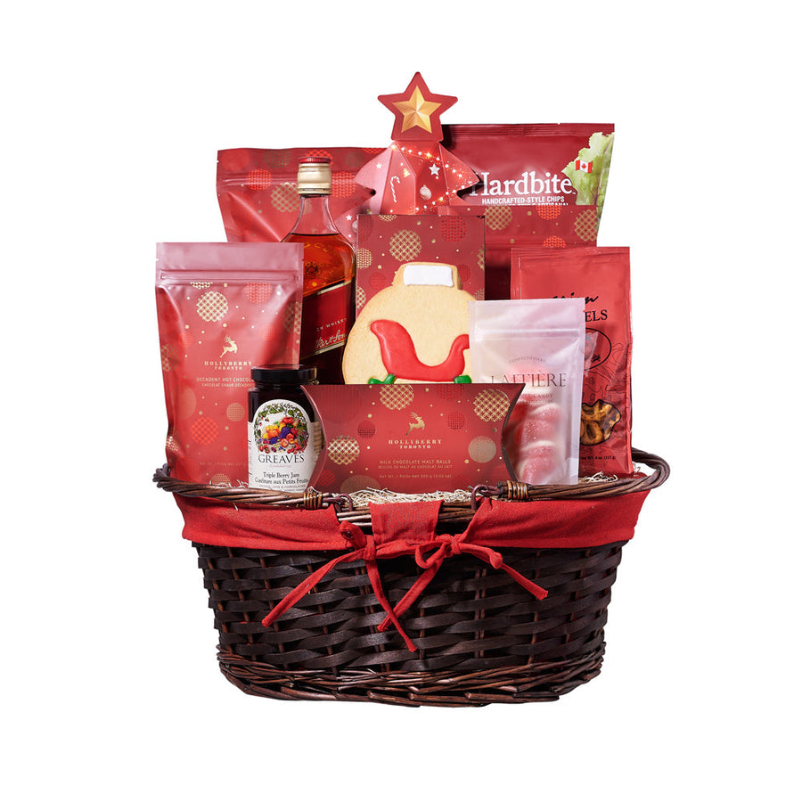 Christmas Delights Liquor Gift Basket, Liquor Gift Baskets, Gourmet Gift Baskets, Chocolate Gift Baskets, Xmas Gifts, Liquor , Cookies, Pretzels, Chocolates, Jam, Popcorn, Chips, Christmas Gift Baskets, Los Angeles Delivery