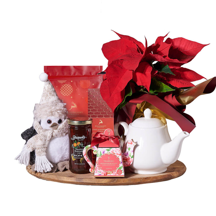 Christmas Poinsettia & Tea Gift Set, christmas gift, christmas, holiday gift, holiday, gourmet gift, gourmet, plant gift, plant