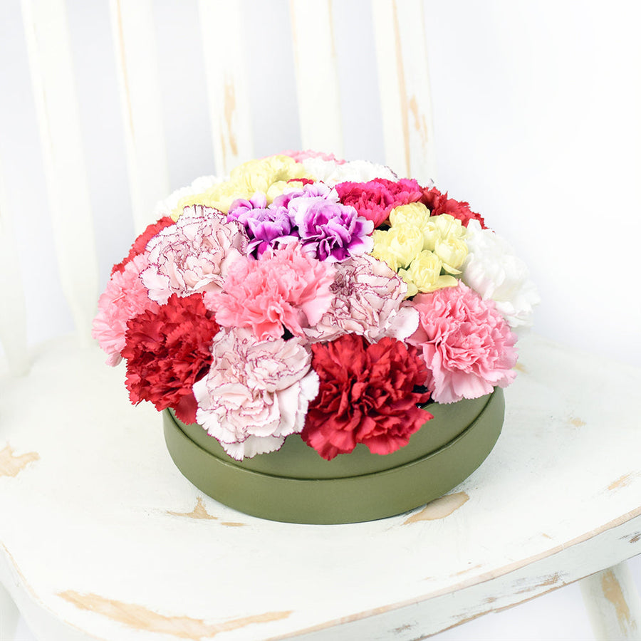 Colourful Radiance Flower Box Set - Carnation Flower Hat Box - Los Angeles Delivery