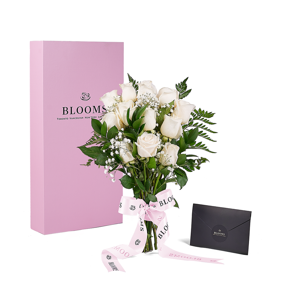 Enduring White Rose Bouquet & Box, floral gifts, rose gifts, gifts, roses, Los Angeles delivery