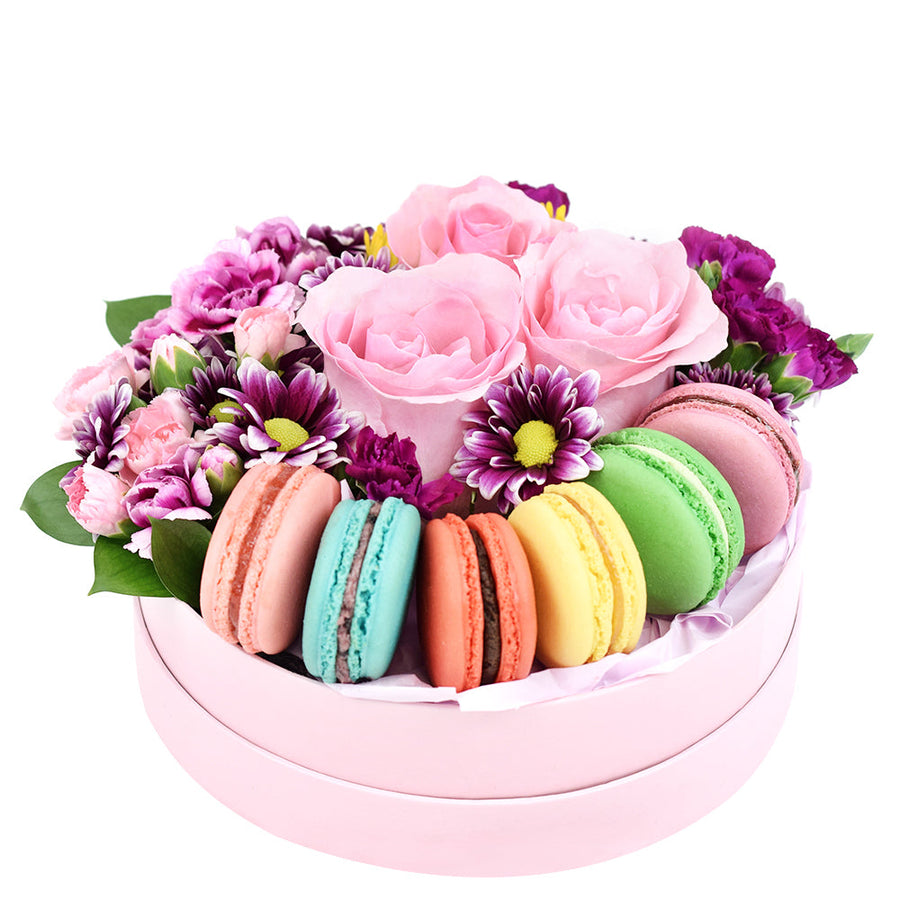French Soirée Floral Gourmet Box Set - Macaron Hat Box Gift Set - Los Angeles Delivery