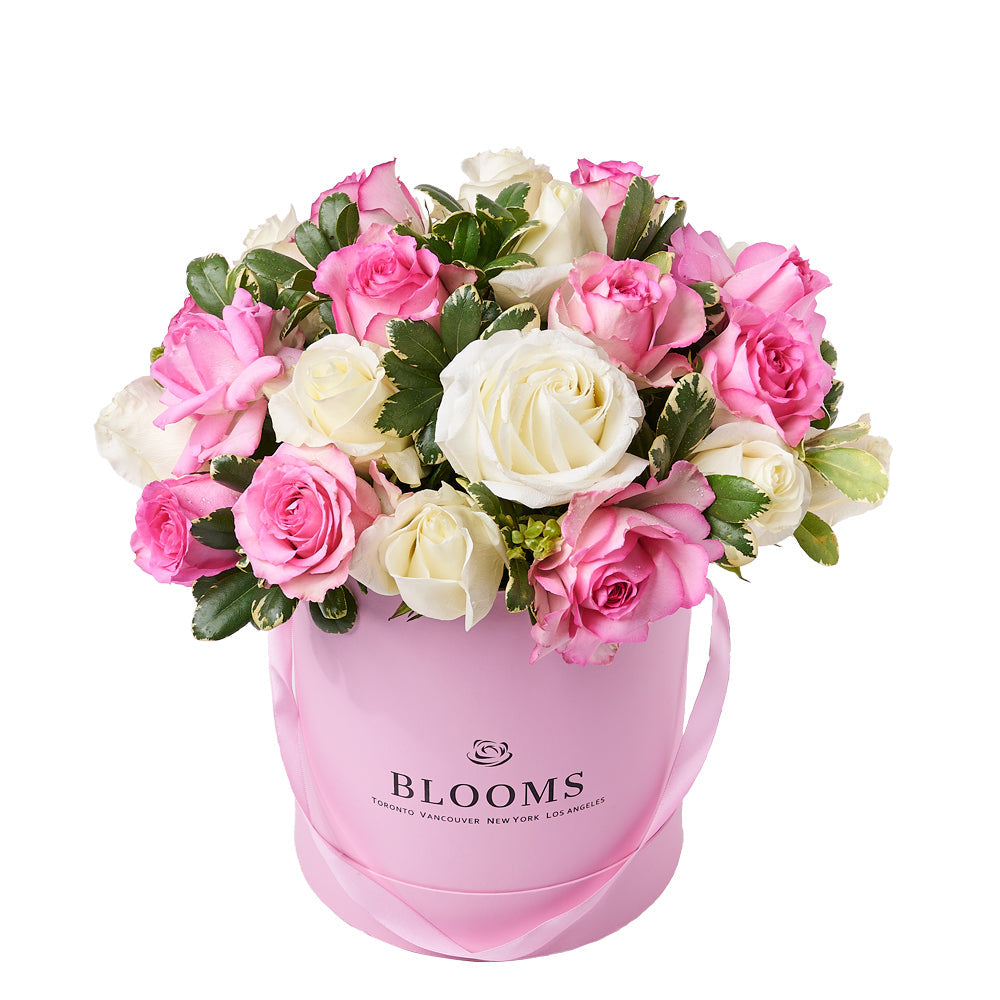 Premium Gift Featuring Pink and White Rose Arrangement – how the gift is presented