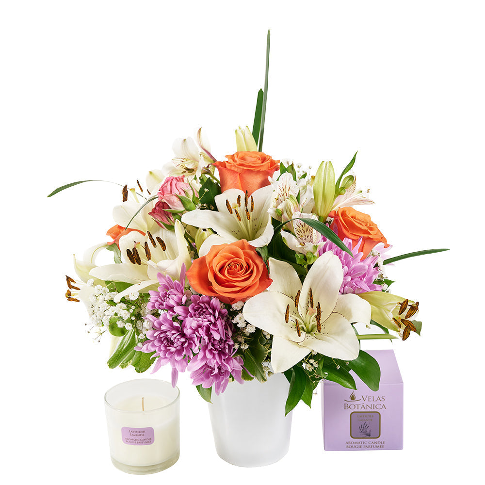 Heavenly Scents Flowers & Candle Gift - Mixed Flower and Candle Set - Los Angeles Blooms - Los Angeles Delivery