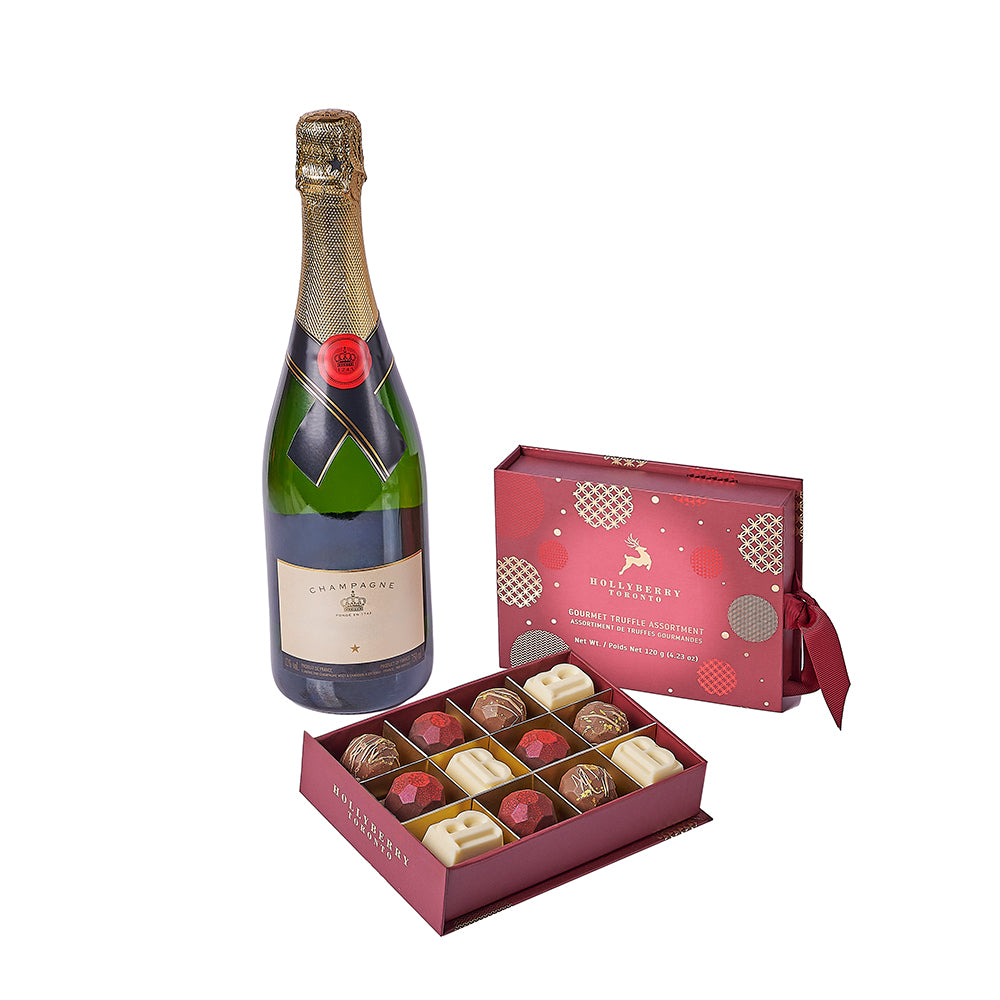 Holiday Champagne & Chocolate Gift, sparkling wine gift, sparkling wine, champagne gift, champagne, chocolate gift, chocolate, christmas gift, christmas, Los Angeles delivery