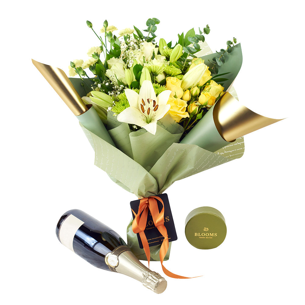 Joyful Renditions Floral Arrangement & Gift Set - Wine Gift Set - Los Angeles Delivery
