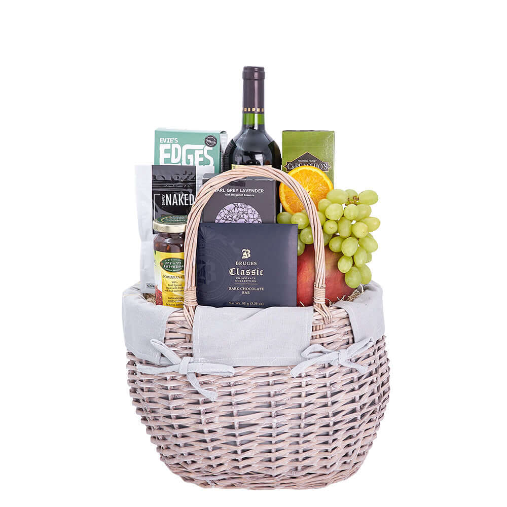 Luxurious Fresh Delights Kosher Wine Gift Basket - Gourmet Gift Set - Los Angeles Delivery