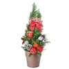 Merry Decorated Mini Christmas Tree. Coming pre-decorated with Christmas ornaments and pine cones, this beautiful potted tree gives a lovely holiday feel to any space, big or small! Los Angeles Delivery