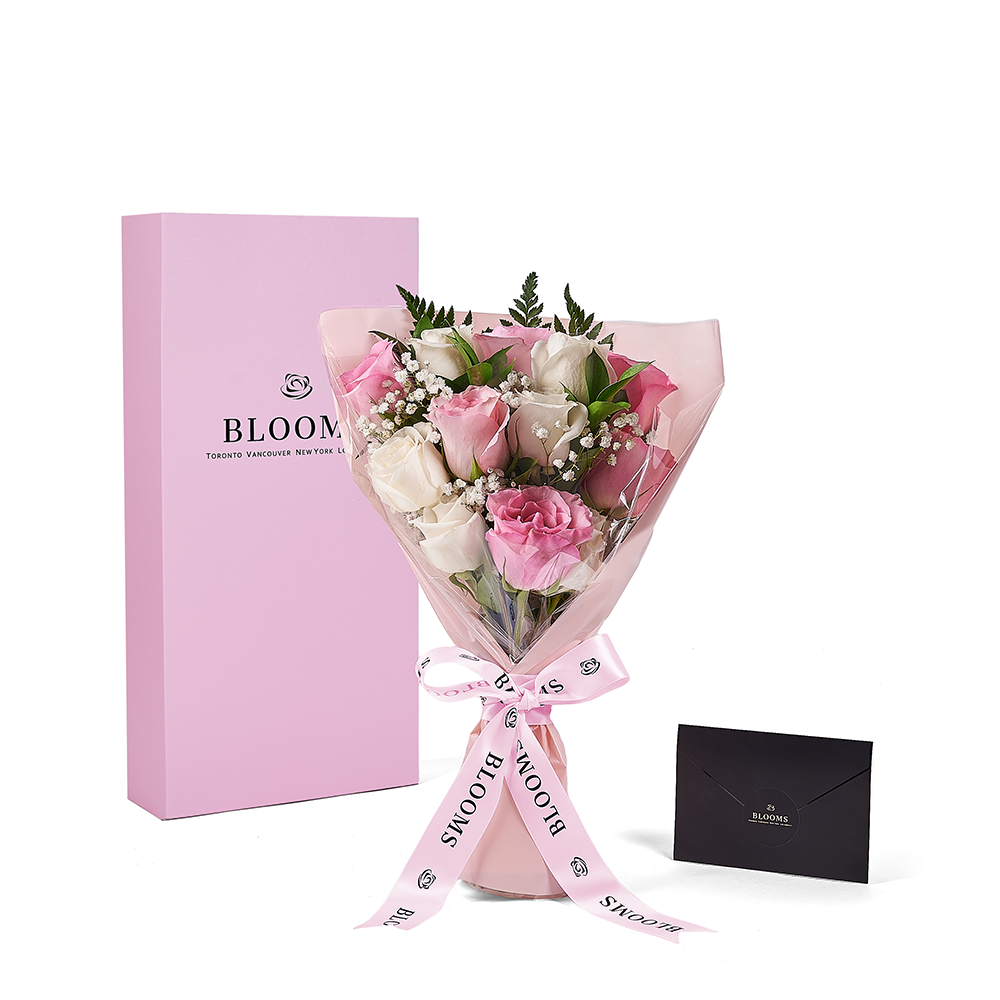 Mother’s Day 12 Stem Pink &amp; White Rose Bouquet with Box, mothers day gift, mothers day, rose gift, rose, Los Angeles delivery