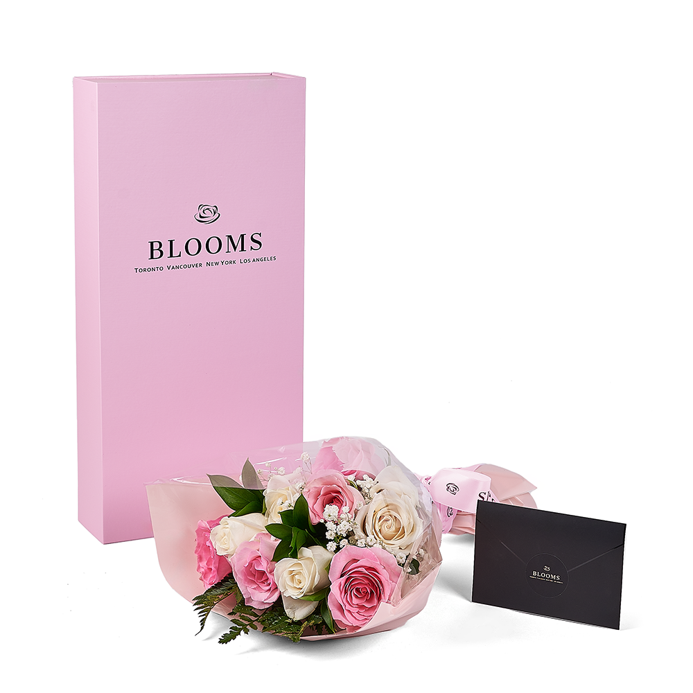 Mother’s Day 12 Stem Pink & White Rose Bouquet with Box, mothers day gift, mothers day, rose gift, rose, Los Angeles delivery