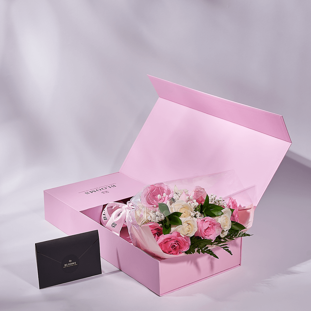 Mother’s Day 12 Stem Pink & White Rose Bouquet with Box, mothers day gift, mothers day, rose gift, rose, Los Angeles delivery