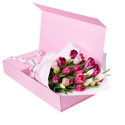 Mother’s Day Assorted Tulip Bouquet & Box, mother's day flowers, tulips, mother's day. Los Angeles Blooms