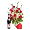 Rose and Hydrangea Vase with Wine. Wine Gift Set - Same Day Los Angeles Delivery.