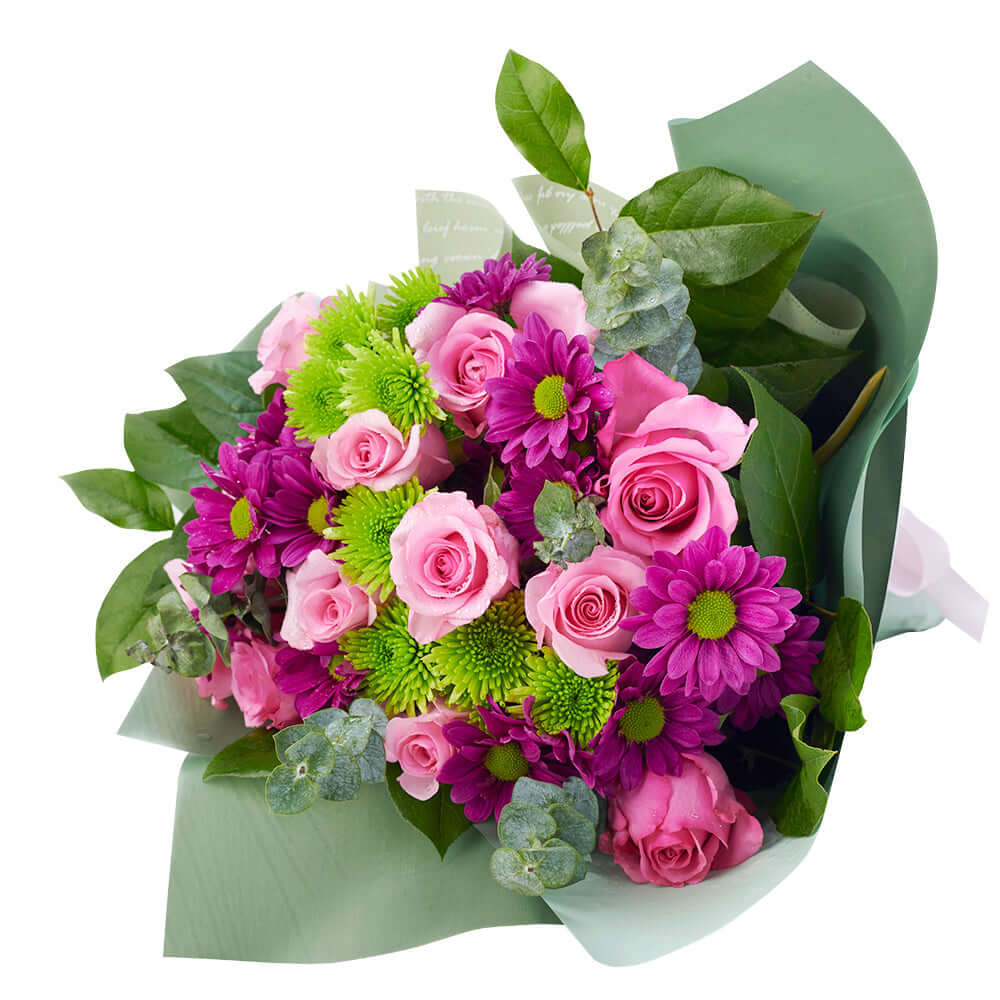 Vibrant Summer Roses and Daisies Mixed Floral Bouquet – how the gift is presented