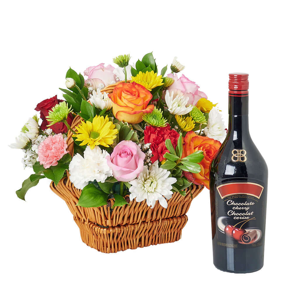 Spirits &amp; Bountiful Mixed Rose Gift Set – Liquor Gifts – Los Angeles Blooms