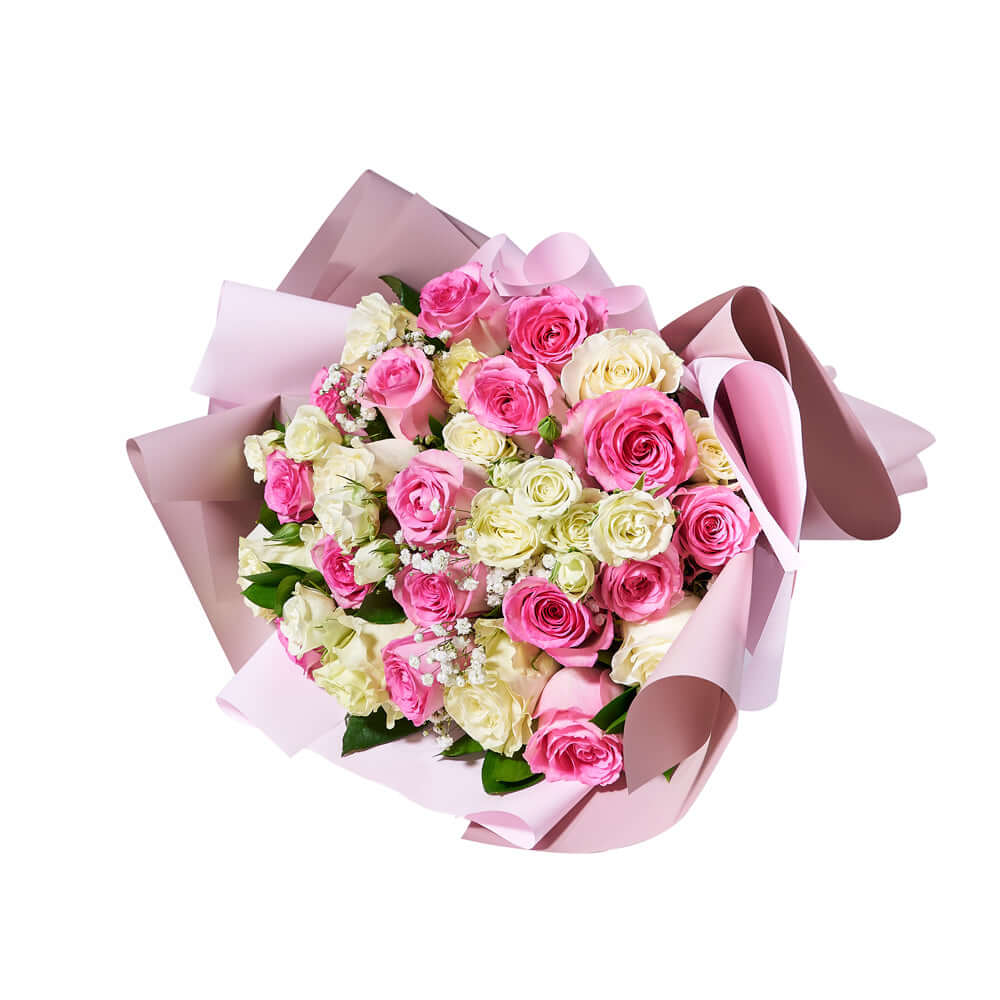 Sublime Pink &amp; White Rose Bouquet, floral gift, rose gift, flower gift, rose bouquet. Los Angeles Blooms