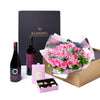 The Complete Pink Rose & Wine Gift Set, wine gift, rose bouquet, chocolate gift, mother's day. Los Angeles Blooms.