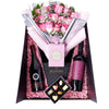 The Complete Pink Rose & Wine Gift Set, wine gift, rose bouquet, chocolate gift, mother's day. Los Angeles Blooms.