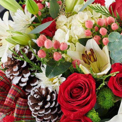 Tis the Season Holiday Box Arrangement is the beautiful arrangement of fresh seasonal flowers and greenery that will add that perfect touch of natural beauty to the festivities. Los Angeles Delivery