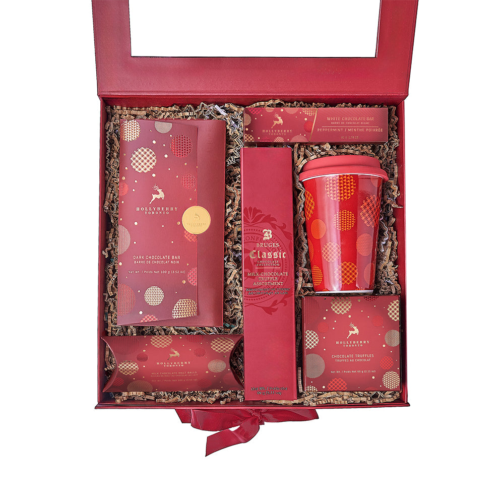 Travel Cup & Holiday Chocolate Box, chocolate gift, chocolate, christmas gift, christmas, Los Angeles delivery