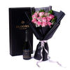 Valentine's Day 12 Stem Pink Rose Bouquet With Box & Champagne, Valentine's Day gifts, Los Angeles Blooms