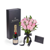 Valentine's Day 12 Stem Pink Rose Bouquet With Box & Champagne, Valentine's Day gifts, Los Angeles Blooms- Los Angeles Delivery