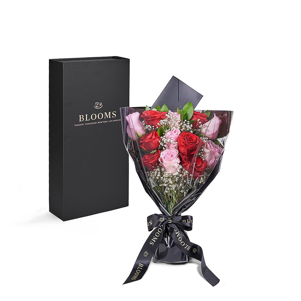 Valentine's Day 12 Stem Pink &amp; Red Rose Bouquet With Designer Box. Los Angeles Blooms. Los Angeles Delivery, Valentine's Day gifts, roses