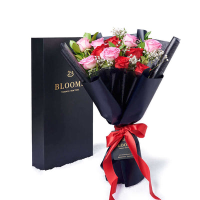 Valentine's Day 12 Stem Pink & Red Rose Bouquet With Designer Box. Los Angeles Blooms. Los Angeles Delivery, Valentine's Day gifts, roses