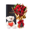 Valentine's Day 12 Stem Red Rose Bouquet With Box & Bear, plush, roses, Valentine's day gifts, Los Angeles Blooms- Los Angeles Delivery