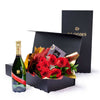 Valentine’s Day 12 Stem Red Rose Bouquet With Box & Champagne, Valentine's day gifts, Los Angeles Blooms - Los Angeles Delivery.