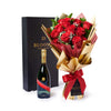 Valentine’s Day 12 Stem Red Rose Bouquet With Box & Champagne, Valentine's day gifts, Los Angeles Blooms - Los Angeles Delivery.