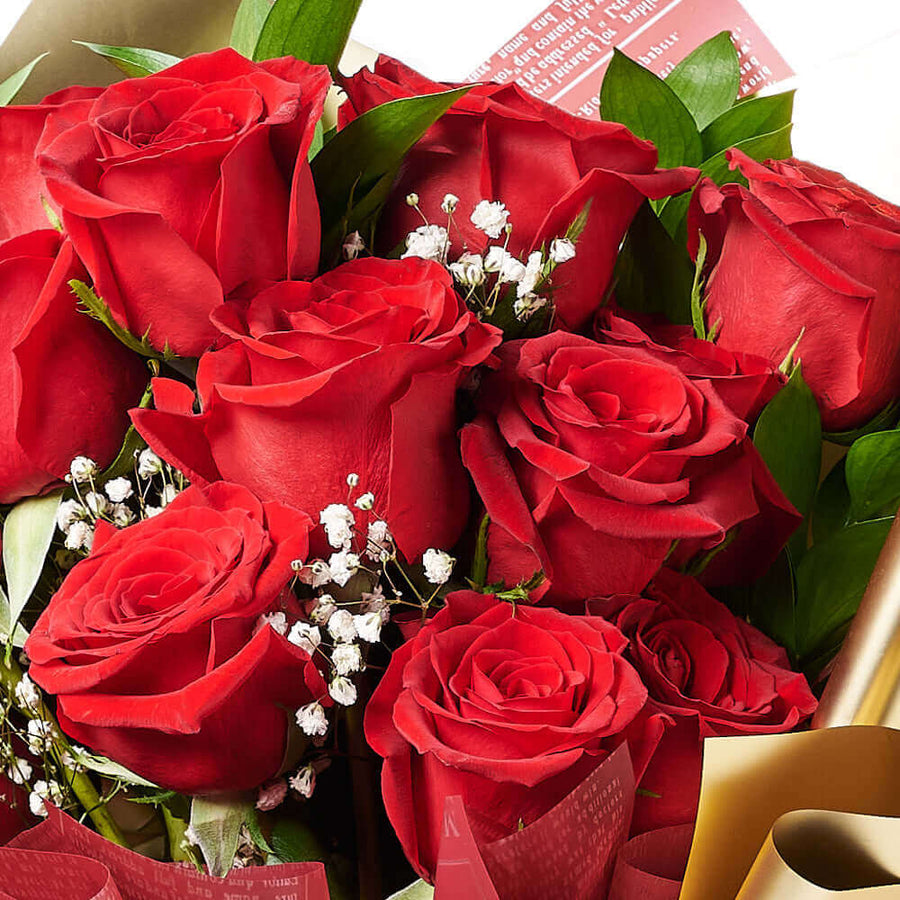 Valentine’s Day 12 Stem Red Rose Bouquet With Box & Champagne, Valentine's day gifts, Los Angeles Blooms - Los Angeles Delivery.