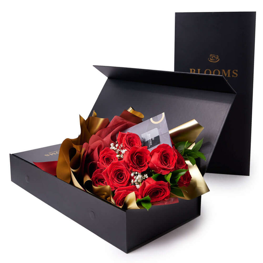 Valentine's Day 12 Stem Red Rose Bouquet With Designer Box, Valentine's Day gifts, Los Angeles Blooms - Los Angeles Delivery