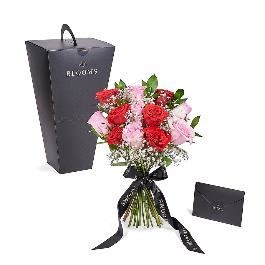 Valentine's Day 12 Stem Red & Pink Rose Bouquet. Los Angeles Blooms - Los Angeles Delivery.