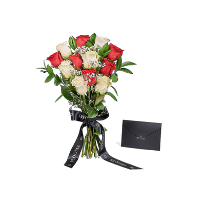 Valentine's Day 12 Stem Red & White Rose Bouquet. Los Angeles Blooms - Los Angeles Delivery.