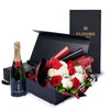 Valentine's Day 12 Stem Red & White Rose Bouquet With Box & Champagne, Valentine's Day gifts, roses, champagne gifts, Los Angeles Blooms - Los Angeles Delivery