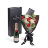 Valentine's Day 12 Stem Red & White Rose Bouquet With Box & Champagne, Valentine's Day gifts, roses, champagne gifts, Los Angeles Blooms - Los Angeles Delivery